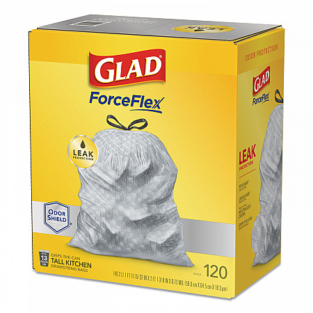 ForceFlex Kitchen Drawstring Trash Bags, 13 gal, 23.75