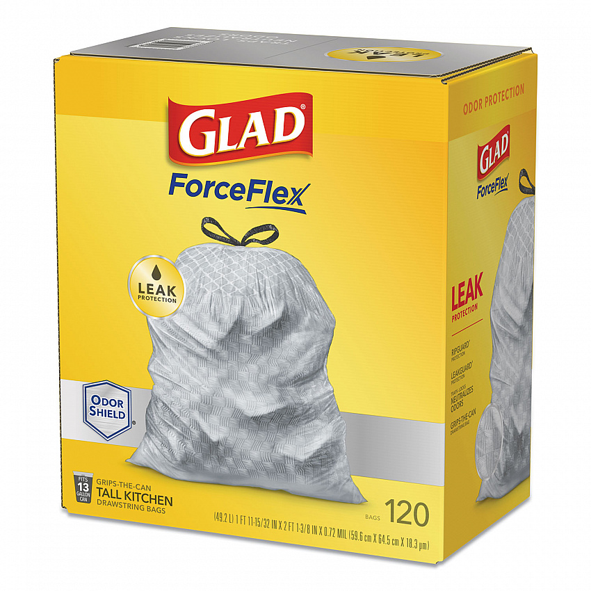 ForceFlex Kitchen Drawstring Trash Bags, 13 gal, 23.75" x 25.4", White, 120/Box (79158)