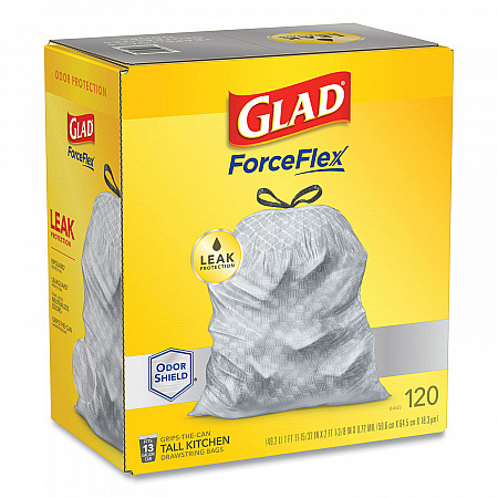 ForceFlex Kitchen Drawstring Trash Bags, 13 gal, 23.75