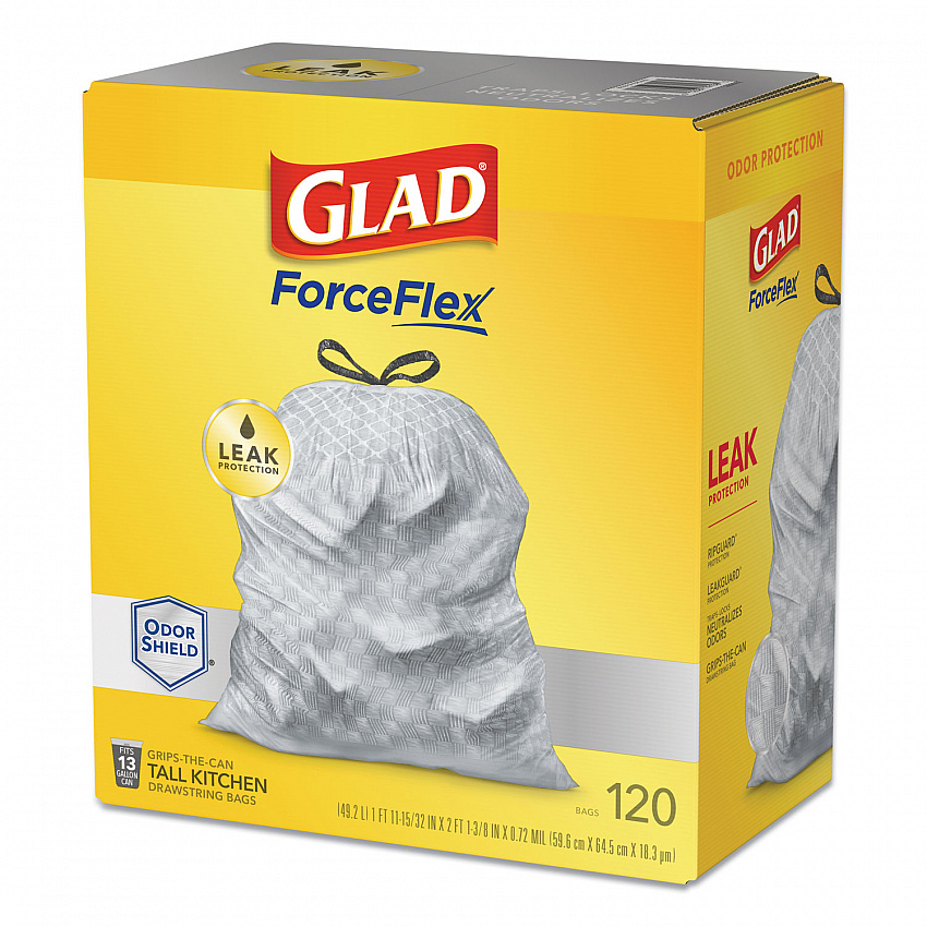 ForceFlex Kitchen Drawstring Trash Bags, 13 gal, 23.75" x 25.4", White, 120/Box (79158)