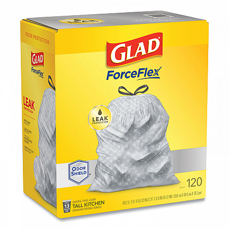ForceFlex Kitchen Drawstring Trash Bags, 13 gal, 23.75