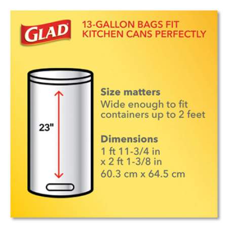 Glad OdorShield Tall Kitchen Drawstring Bags, 13 gal, 18.3 mic, 25.4" x 23.75", White, 120/Box (79158)