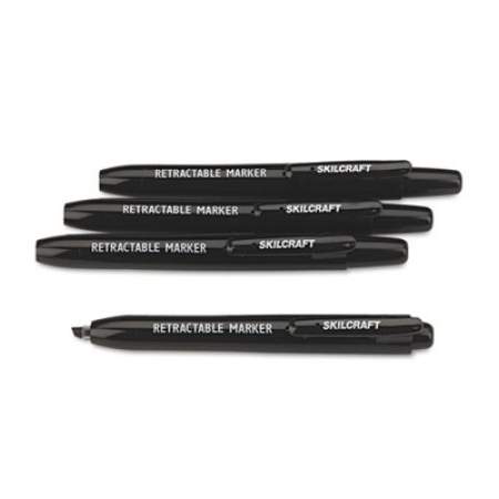 AbilityOne 7520015550297 SKILCRAFT Retractable Permanent Marker, Broad Chisel Tip, Black, 4/Pack