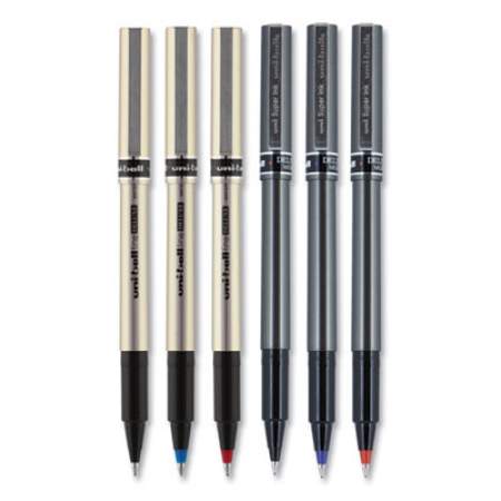 uni-ball Deluxe Roller Ball Pen, Stick, Micro 0.5 mm, Black Ink, Metallic Gray Barrel, Dozen (60025)
