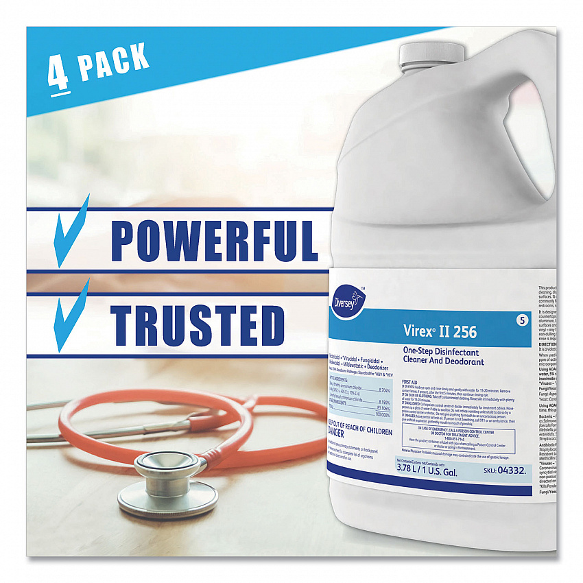 Virex II 256 One-Step Disinfectant Cleaner Deodorant, Mint Scent, 1 gal, 4 Bottles/CT (04332)