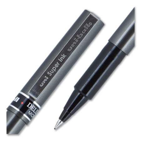 uni-ball Deluxe Roller Ball Pen, Stick, Micro 0.5 mm, Blue Ink, Metallic Gray Barrel, Dozen (60027)