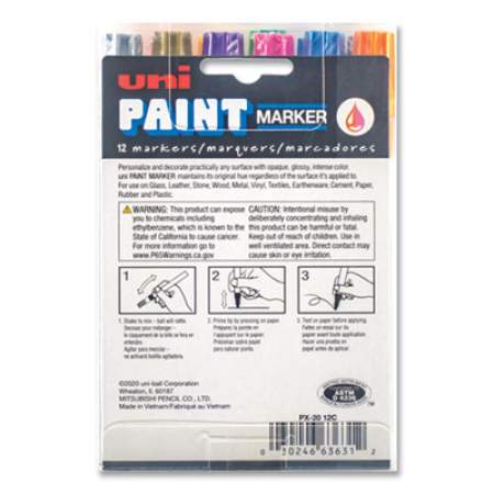 uni-Paint Permanent Marker, Medium Bullet Tip, Assorted Colors, 12/Set (63631)