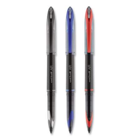 uni-ball AIR Porous Gel Pen, Stick, Medium 0.7 mm, Blue Ink, Black/Blue Barrel, 3/Pack (1926810)