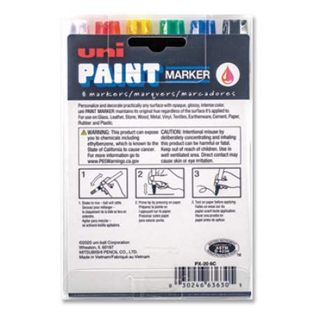 uni-Paint Permanent Marker, Medium Bullet Tip, Assorted Colors, 6/Set (63630)