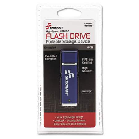 AbilityOne 7045015584992, SKILCRAFT USB Flash Drive with 256-Bit AES Encryption, 4 GB, Blue