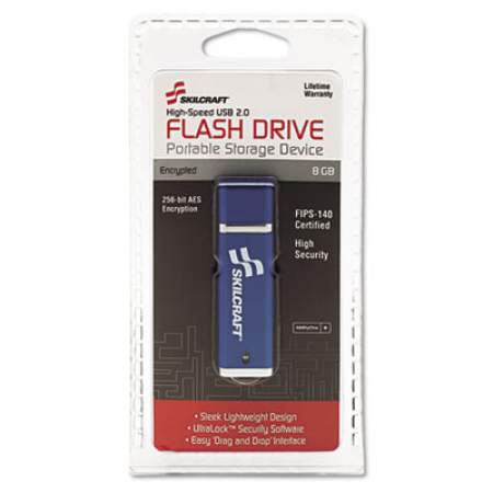 AbilityOne 7045015584993, SKILCRAFT USB Flash Drive with 256-Bit AES Encryption, 8 GB, Blue