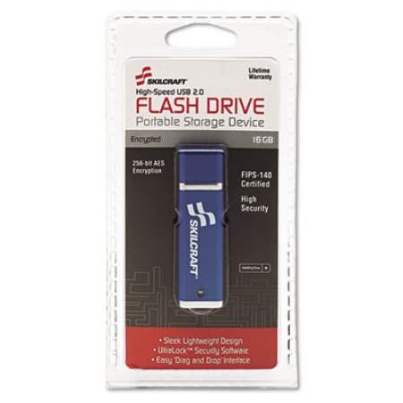AbilityOne 7045015584994, SKILCRAFT USB Flash Drive with 256-Bit AES Encryption, 16 GB, Blue