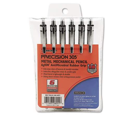 AbilityOne 7520015654873 SKILCRAFT Precision 305 Metal Barrel Mechanical Pencil, 0.7 mm, Black Lead, Silver Barrel, 6/Pack