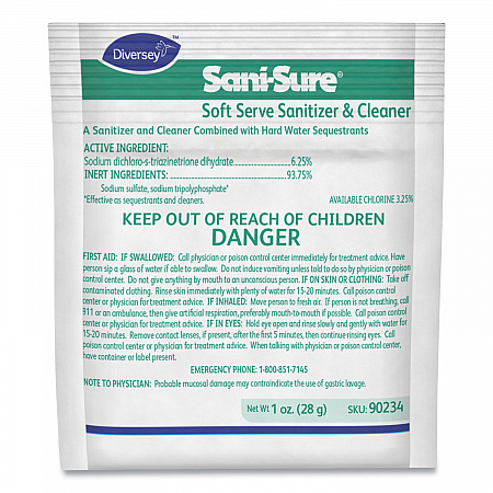 Sani Sure Soft Serve Sanitizer and Cleaner, Powder, 1 oz Packet, 100/Carton (90234)