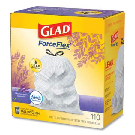 Glad OdorShield with Febreze, 13 gal, 0.72 mil, 25.75" x 11.75", White, 110/Box (24401952)