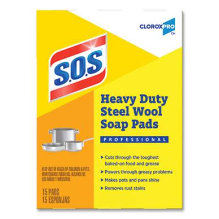S.O.S. Steel Wool Soap Pads, 4 x 5, Steel, 15 Pads/Box, 12 Boxes/Carton (88320CT)