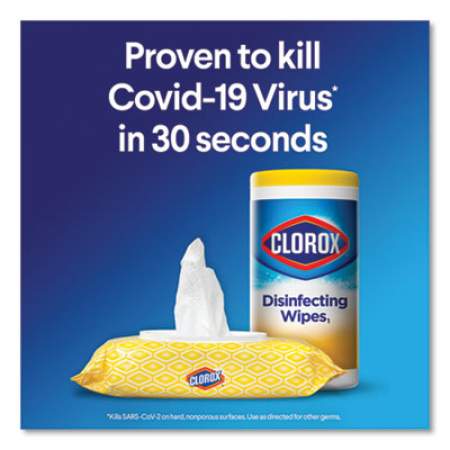 Clorox Disinfecting Wipes, 7 x 7 3/4, Crisp Lemon, 75/Canister, 6 Canisters/Carton (01628)