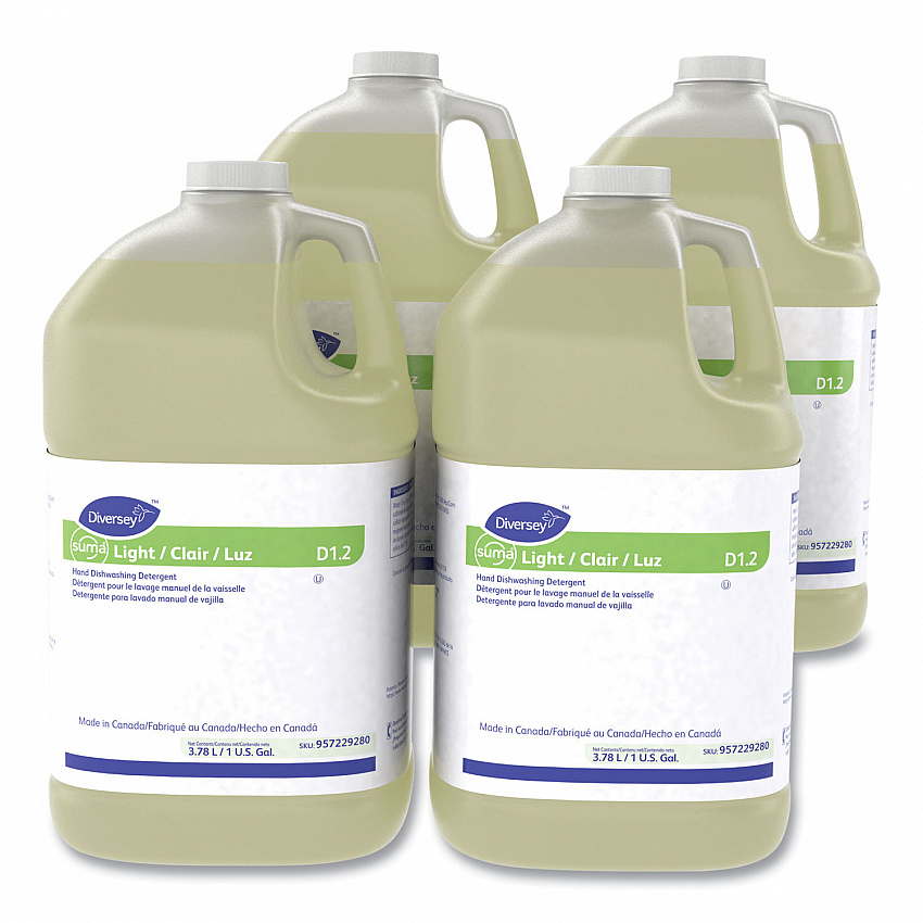 Suma Light D1.2 Hand Dishwashing Detergent, Citrus Scent, 1 gal Container, 4/Carton (957229280)