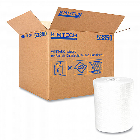 Power Clean Wipers for Disinfectants, Sanitizers and Solvents WetTask Customizable Wet Wiping System 250/Roll, 6 Roll/Carton (53850)