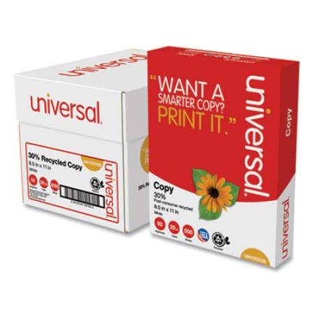Universal 30% Recycled Copy Paper, 92 Bright, 20 lb, 8.5 x 11, White, 500 Sheets/Ream, 5 Reams/Carton (200305)