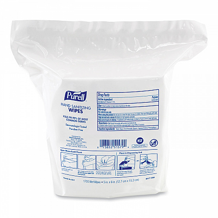 Hand Sanitizing Wipes, 5 x 6, Fresh Citrus Scent, White, 1,700/Refill Pouch, 4/Carton (951704CT)