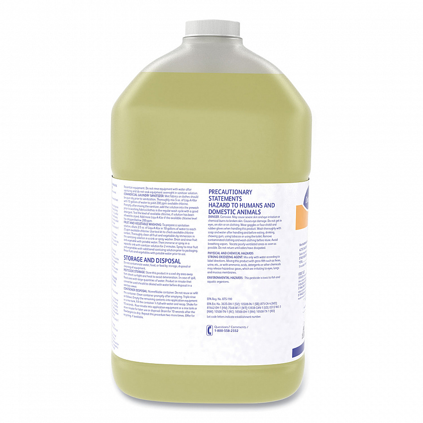 Liqu-A-Klor Disinfectant/Sanitizer, 1 gal. Bottle, 4/Carton (02853280)