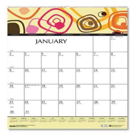 House of Doolittle Recycled Geometric Wall Calendar, Geometric Artwork, 12 x 12, White/Multicolor Sheets, 12-Month (Jan to Dec): 2022 (3491)