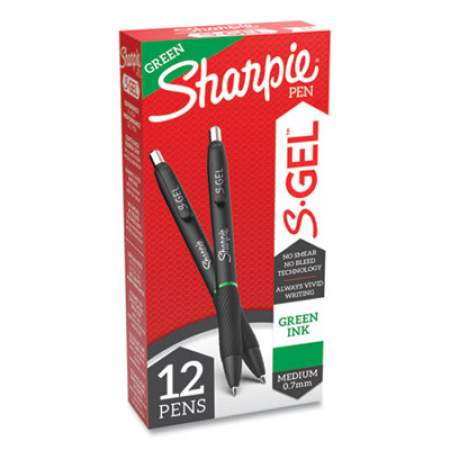 Sharpie S-Gel S-Gel High-Performance Gel Pen, Retractable, Medium 0.7 mm, Green Ink, Black Barrel, Dozen (2126216)