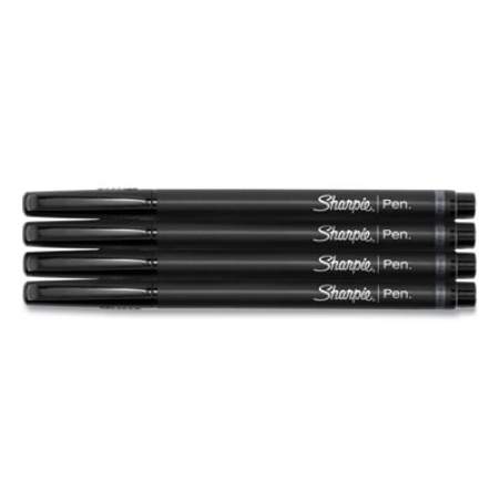 Sharpie Water-Resistant Ink Porous Point Pen, Stick, Fine 0.4 mm, Black Ink, Black/Gray Barrel, 4/Pack (1742661)