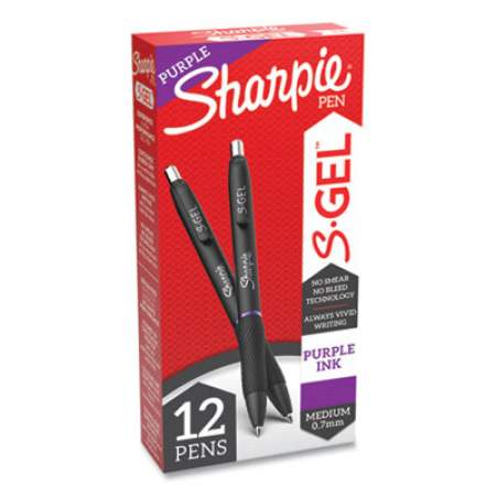 Sharpie S-Gel S-Gel High-Performance Gel Pen, Retractable, Medium 0.7 mm, Purple Ink, Black Barrel, Dozen (2126235)