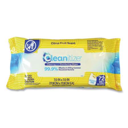Cleanitize Disinfectant Surface Wipes, 7 x 7, Citrus Fruit Scent, White, 72/Pack, 12 Packs/Carton (CLEAN72)