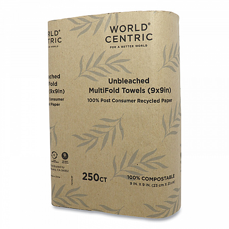 100% PCW Recycled Paper Towels, 1-Ply, 9 x 9, Natural, 250/Pack, 16 Packs/Carton (TWPAMF)
