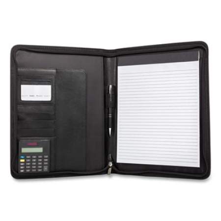 Bond Street Faux-Leather Padfolio with Solar Calculator, 9 x 12 Pad, 9.5 x 13.25, Wraparound Zipper Closure, Black (24394150)