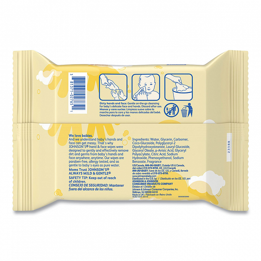 Hand and Body Wipes, Travel Pack, 1-Ply, Nonwoven Fiber, 7.3 x 7.5, Unscented, White, 25 Wipes/Pack (111773900)