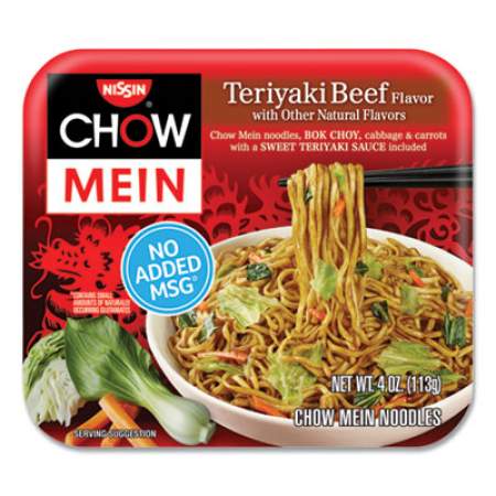 Nissin Chow Mein Noodles, Teriyaki Beef, 4 oz Tray, 8/Carton (906813)