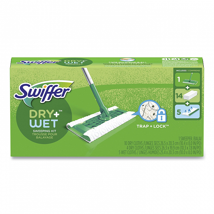 Sweeper Mop, 10 x 4.8 White Cloth Head, 46" Silver/Green Aluminum/Plastic Handle (49947)