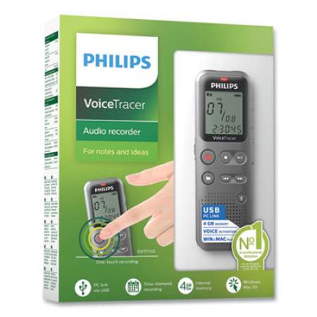 Philips Voice Tracer 1110 Audio Recorder, 4 GB, Gray (2711183)