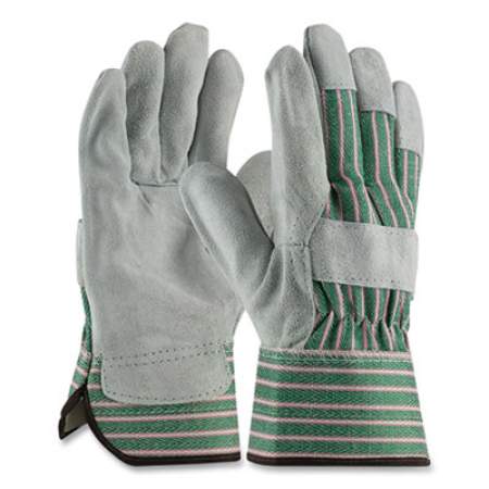 PIP Bronze Series Leather/Fabric Work Gloves, Large (Size 9), Gray/Green, 12 Pairs (836563L)