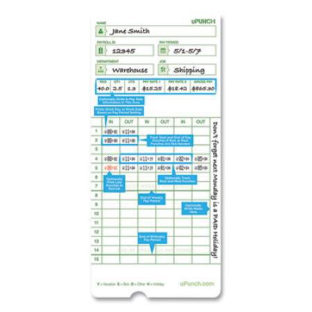 uPunch HNTCG1050 Time Cards, Monthly, Two-Sided, 7.37 x 3.37, 50/Pack (2446265)