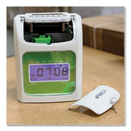 uPunch HN1500 Electronic Non-Calculating Time Clock Bundle, LCD Display, Beige/Green