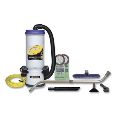 ProTeam Super CoachVac Backpack Vacuum with Xover Telescoping One-Piece Wand, 10 qt Tank Capacity, Gray/Purple (432057)