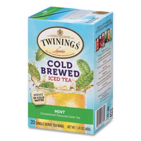 TWININGS Cold Brew Iced Tea Bags, Mint, 0.07 oz Tea Bag, 20/Box (24424156)