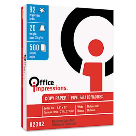 Office Impressions Bulk White Copy Paper, 92 Bright, 20lb, 8.5 x 11, White, 500 Sheets/Ream, 10 Reams/Carton (82392)