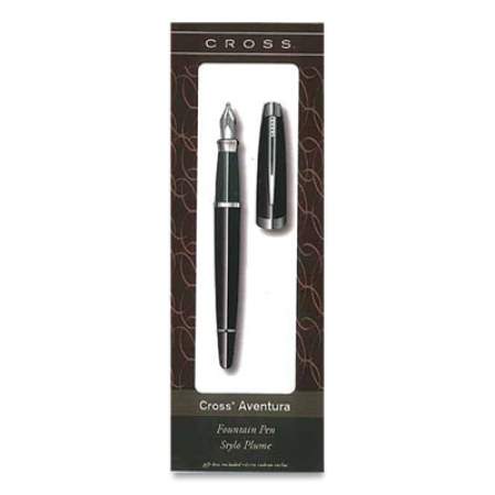 Cross Aventura Fountain Pen, Medium 1 mm, Black Ink, Black/Chrome (821664)