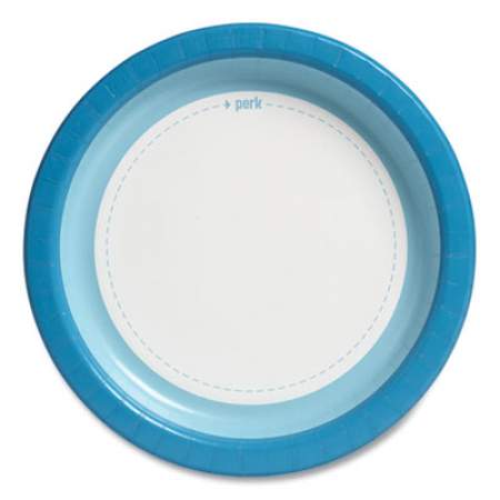 Perk Heavy-Weight Paper Plates, 10" dia, White/Blue, 125 Pack (24375256)