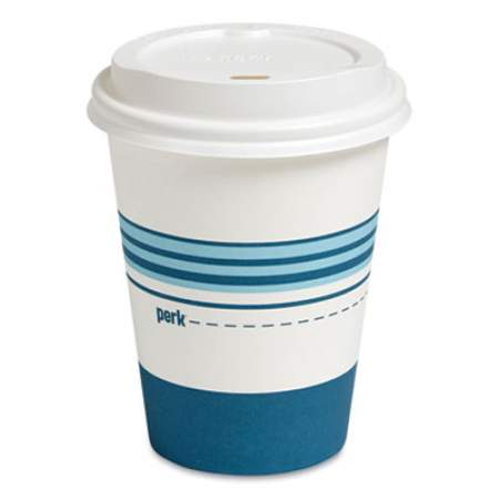 Perk Paper Hot Cup and Plastic Dome Lid Combo, 12 oz, White/Blue, 50 Sets/Pack (24375267)