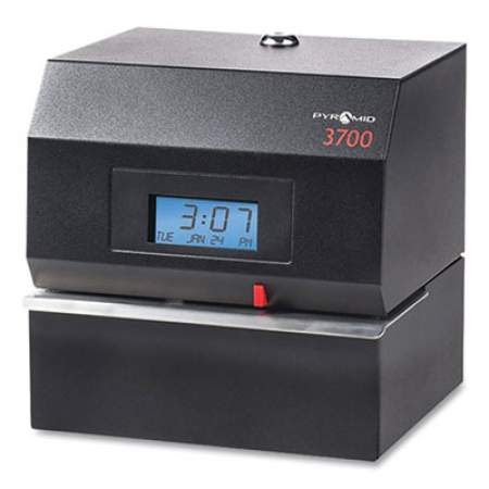 Pyramid Technologies 3700 Heavy-Duty Time Clock and Document Stamp, LCD Display, Black (506621)