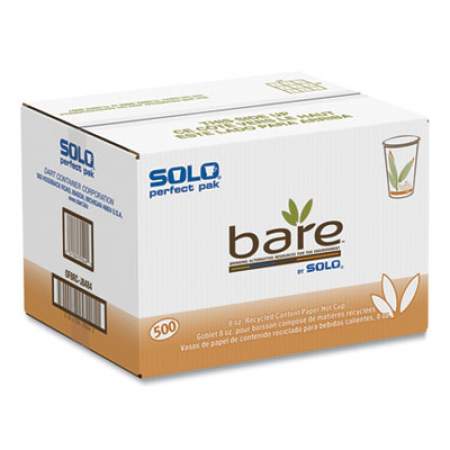 Dart Bare by Solo Eco-Forward Recycled Content PCF Paper Hot Cups, 8 oz, Green/White/Beige, 500/Carton (OF8RCJ8484)