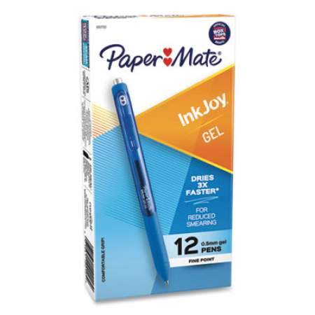Paper Mate InkJoy Gel Pen, Retractable, Micro 0.5 mm, Blue Ink, Blue Barrel, Dozen (1951722)