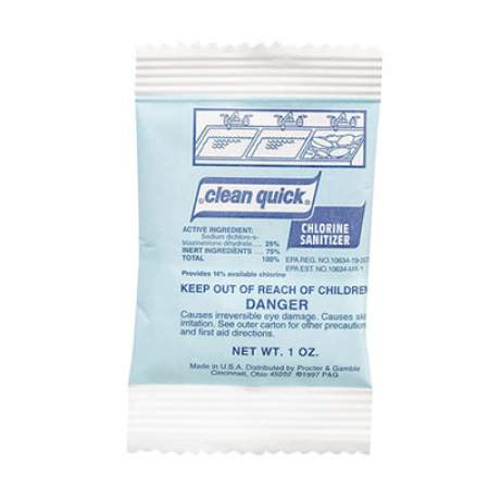 Clean Quick Powdered Chlorine-Based Sanitizer, 1oz Packet, 100/Carton (02584)